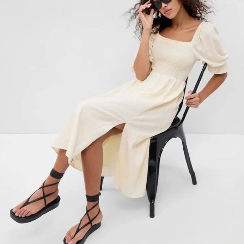 GAP MAXI PUFF SLEEVE SQUARE NECK DRESS.